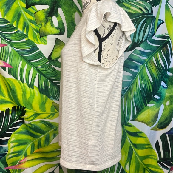Banana Republic M Sheer Ivory Striped Flutter Sleeve Preppy Classic Feminine Top - Picture 4 of 8